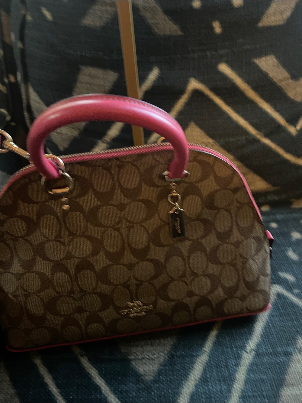 Coach Brown Signature Satchel with Pink Trim and Strap - Picture 10 of 11